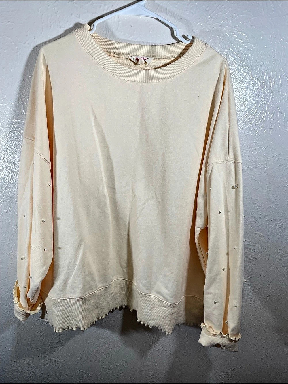Peach Love Cream Distressed Sweatshirt Size Large